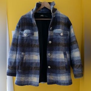 Zara Blue & Black Plaid oversized Jacket XS